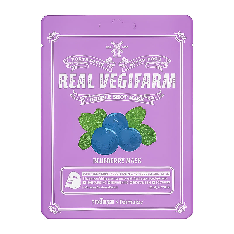 Fortheskin Super Food Real Vegifarm Double Shot -mustikkanaamio 23 ml