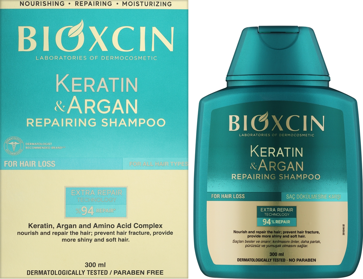 Bioxcin keratino ir argano atkuriamasis šampūnas pažeistiems plaukams, 300 ml