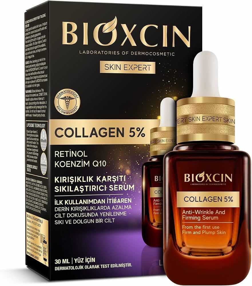 Bioxcin Skin Expert Collagen 5% – kiinteyttävä ryppyjä ehkäisevä kasvoseerumi retinolilla ja koentsyymi Q10:llä, 30 ml