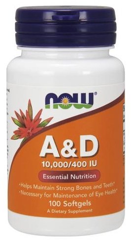 NOW Foods A- ja D-vitamiini, 10000/400 IU - 100 kapselia