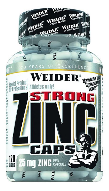 Weider Strong Zinc, 25mg - 120 kapsulių, cinko maisto papildas sportininkams