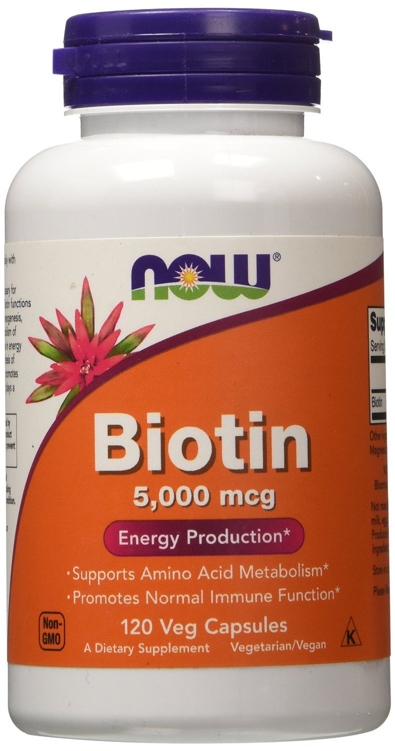 NOW Foods Biotin 5000mcg maisto papildas, 120 kapsulių