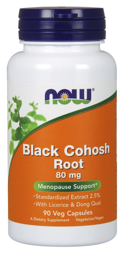 NOW Foods Black Cohosh Root, 80mg - 90 kapsulių, maisto papildas menopauzei