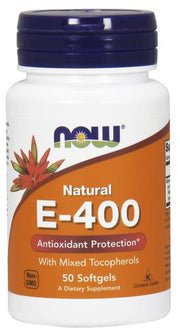 NOW Foods Vitamin E-400 natūralus maisto papildas, 50 kapsulių
