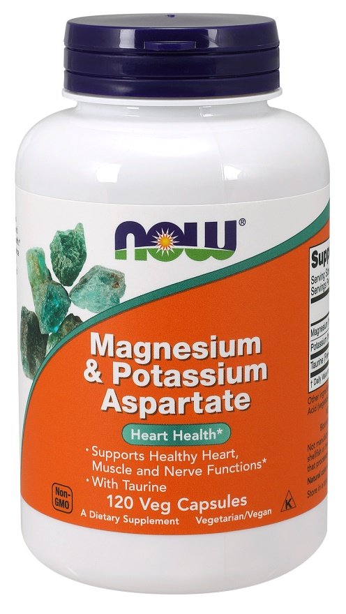 NOW Foods Magnesium- ja kaliumaspartaatti tauriinilla - 120 kapselia
