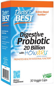 Doctor's Best Digestive Probiotic, 20 Billion CFU - 30 kapsulių, probiotikai ir prebiotikai, sveikas maistas, virškinimui