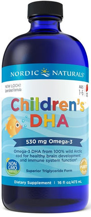 Nordic Naturals lasten DHA, 530 mg Omega-3 Mansikka - 473 ml.