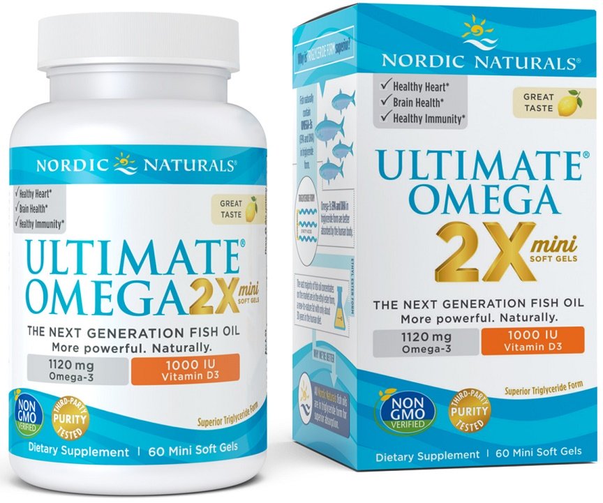 Nordic Naturals Ultimate Omega 2X Mini D3-vitamiinilla, 1120 mg sitruuna - 60 kapselia