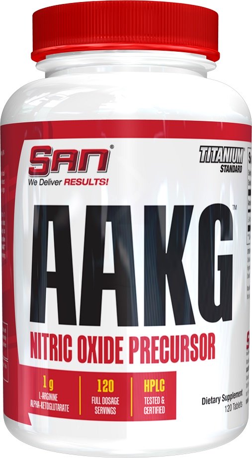 SAN AAKG - 120 tablečių, maisto papildas, azoto oksido stiprintuvai, pre-workout