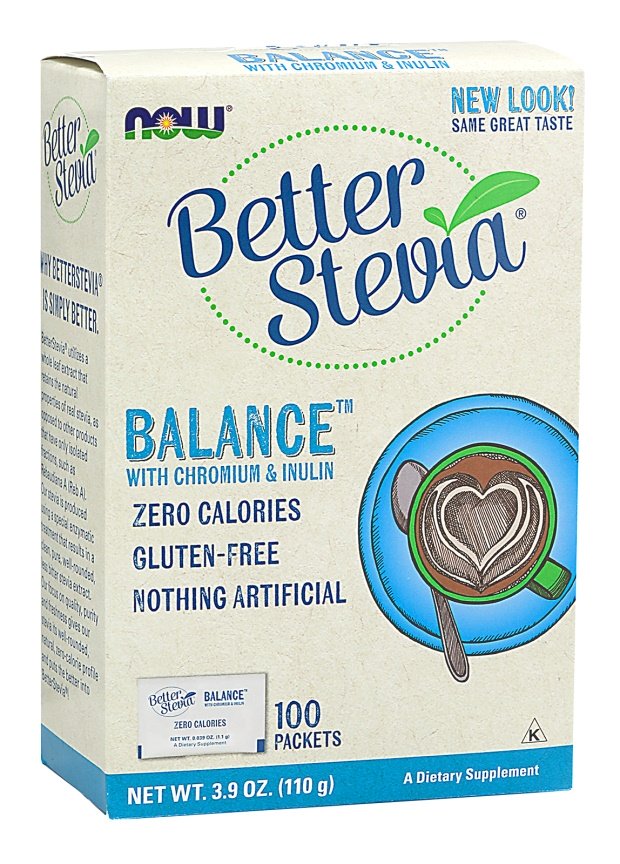 NOW Foods Better Stevia Balance kromilla ja inuliinilla - 100 pussia
