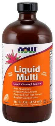 NOW Foods Liquid Multi, trooppinen appelsiini (rautaton) - 473 ml.