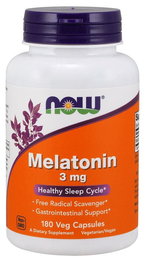 NOW Foods Melatoninas, 3mg, 180 kapsulių