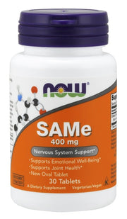 NOW Foods SAMe 400mg, 30 tablečių, nervų sistemos papildas