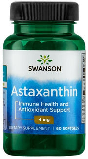 Swanson Astaxanthin, 4mg - 60 kapsulių, antioksidantai, sveikata