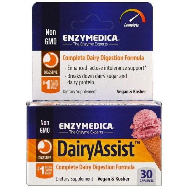 Enzymedica DairyAssist 30 kapsulių, veganiškas ir be glitimo maisto papildas, pieno produktų virškinimo formulė