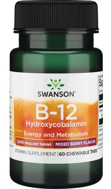 Swanson B-12 hidroksikobalaminas, 1000mcg, kramtomos tabletės