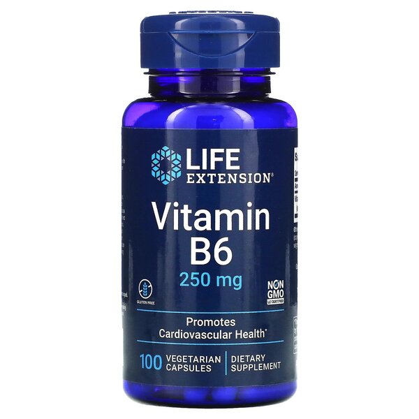 Vitaminas B6 maisto papildas, 250 mg, 100 vegetariškų kapsulių