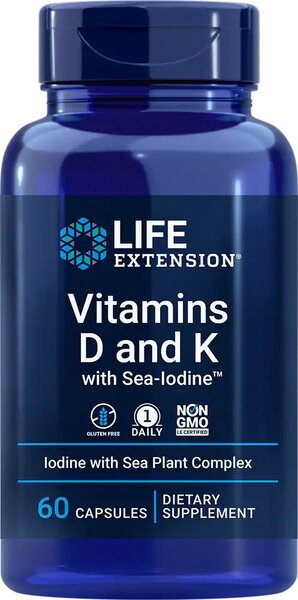 Maisto papildas Vitaminai D ir K su jodu, 60 kapsulių