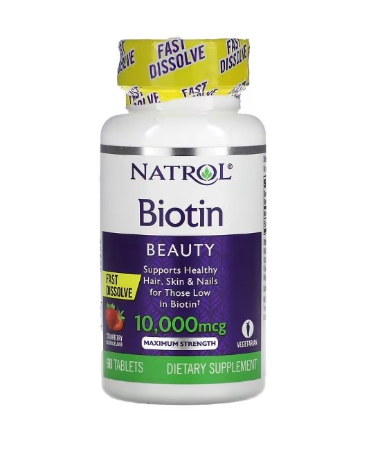 Natrol Biotiini nopeasti liukeneva, 10000mcg (mansikka) - 60 tablettia