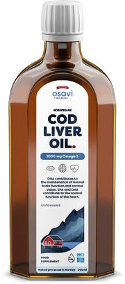 Osavi Norvegijos menkių kepenų aliejus, 1000mg Omega 3, 250 ml, maisto papildas