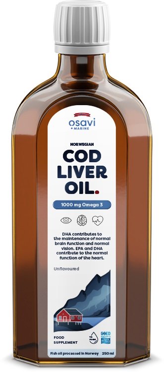 Osavi Norvegijos menkių kepenų aliejus, 1000mg Omega 3, 250 ml, maisto papildas