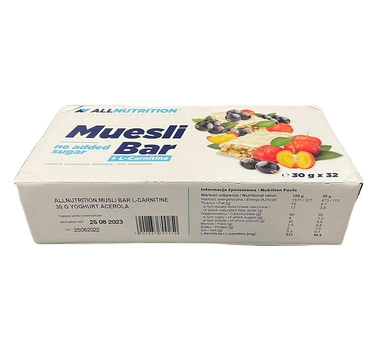 Allnutrition batonėliai su L-Carnitine, jogurtu ir acerola, sveikas maisto papildas, 32 vnt.