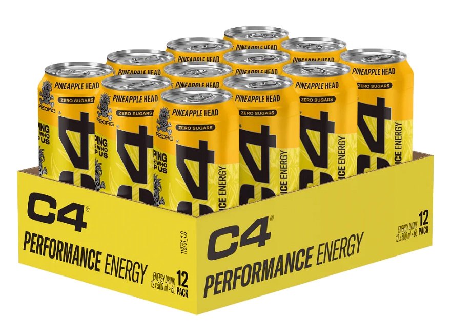 C4 energijos gėrimas, ananasų galva, 12 skardinių
