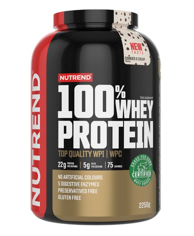 Nutrend 100% Whey Protein, Cookies & Cream - 2250 gramų baltymų papildas