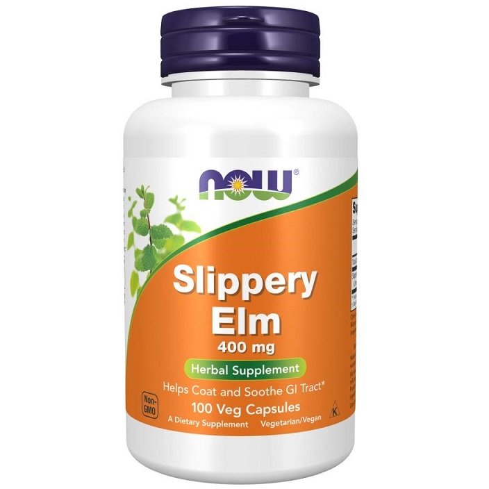 NOW Foods Slippery Elm, 400mg - 100 kapsulių, sveikatos papildas