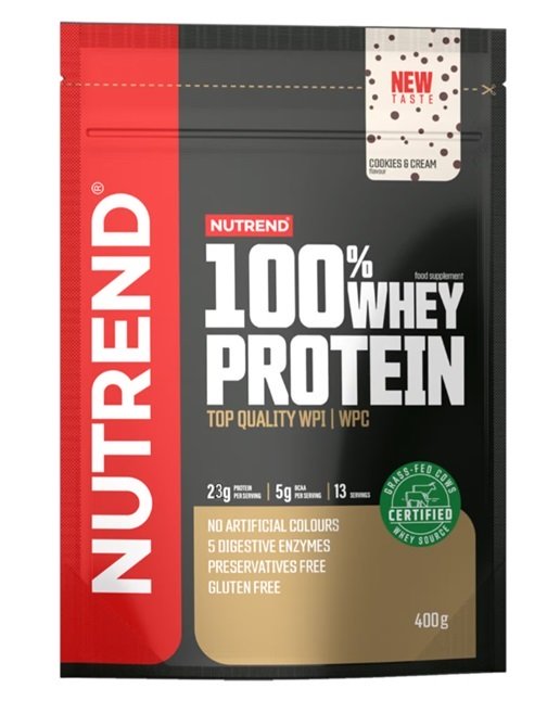 Nutrend 100% Whey Protein, Cookies & Cream - 400 g maisto papildas