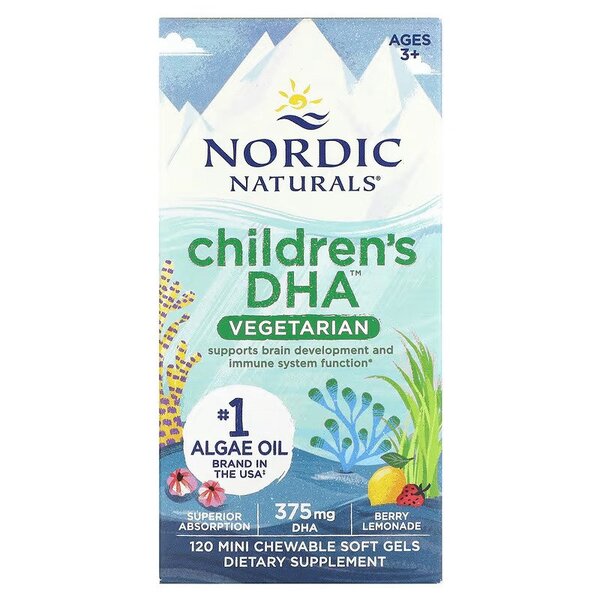 Nordic Naturals lasten DHA-kasvissyöjille, 375 mg marjalimonadi - 120 purutablettia