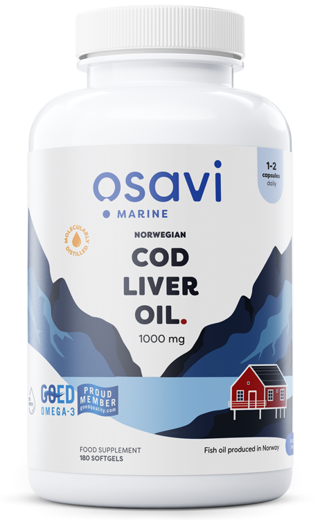 Osavi Norwegian Cod Liver Oil Softgels, 1000mg (Lemon) - 180 kapsulių