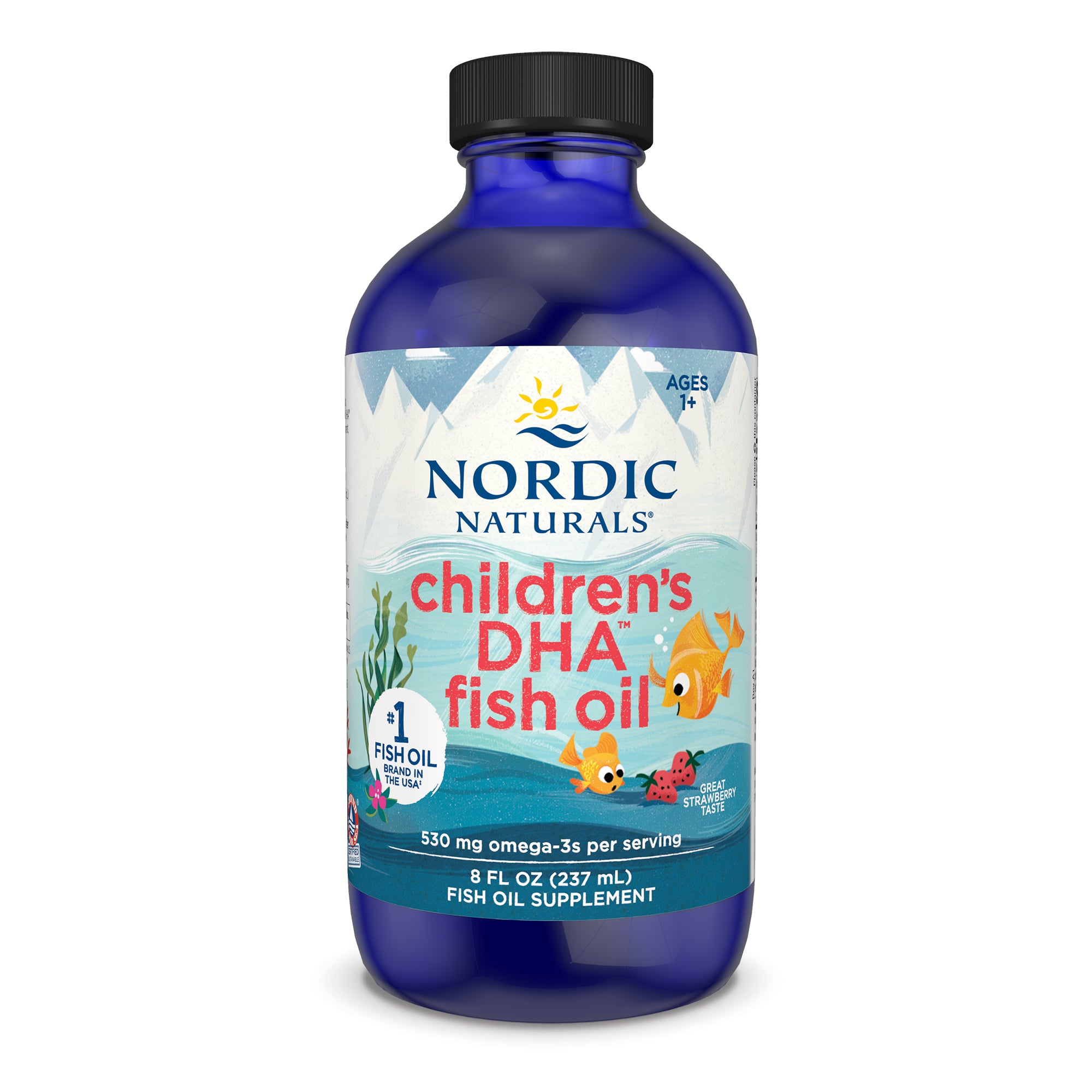 Nordic Naturals lasten DHA, 530 mg Omega-3 Mansikka - 237 ml.