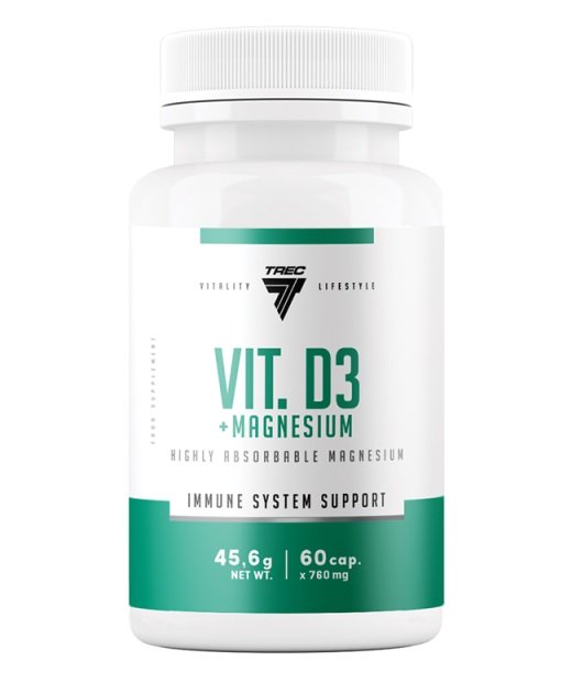 Maisto papildas Trec Nutrition Vitamin D3 + Magnis - 60 kapsulių