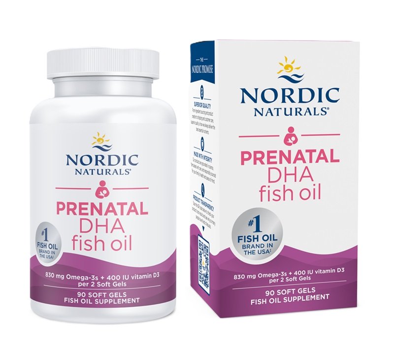Nordic Naturals Äitiys-DHA, 830 mg Omega-3 + 400 IU D3 Maustamaton - 90 kapselia