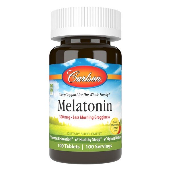 Carlson Labs Melatoninas, natūralus braškių citrinų skonis, 100 tablečių