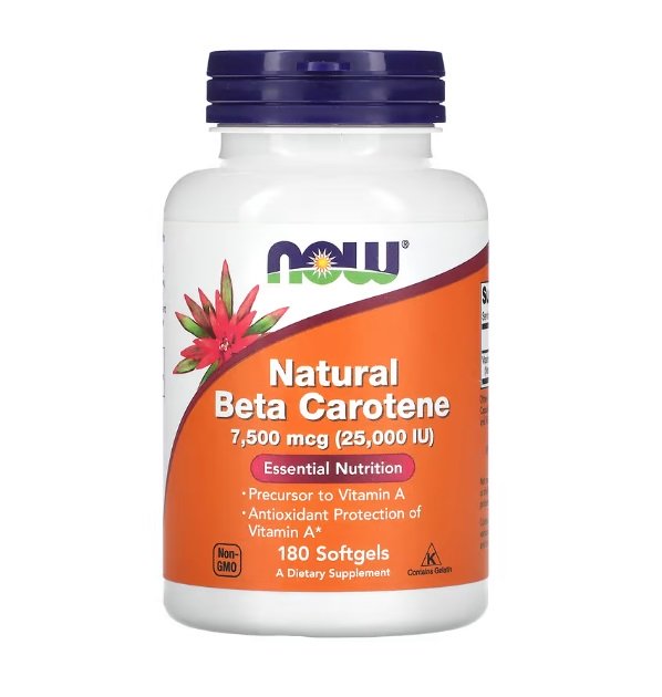 NOW Foods Beta Carotene Natural, 25 000 IU - 180 kapselia