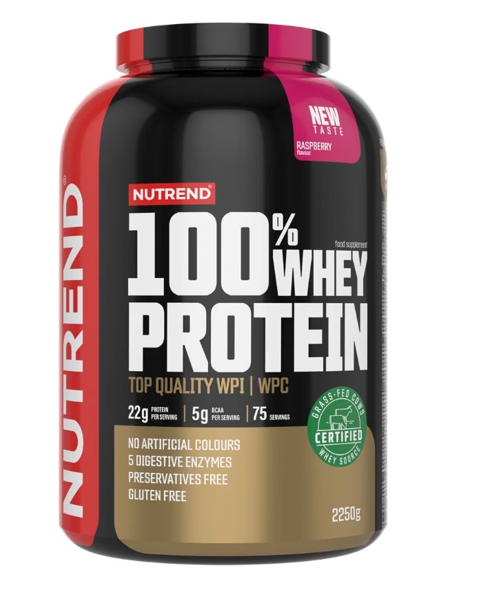 Nutrend 100% Whey Protein, Raspberry - 2250 g maisto papildas