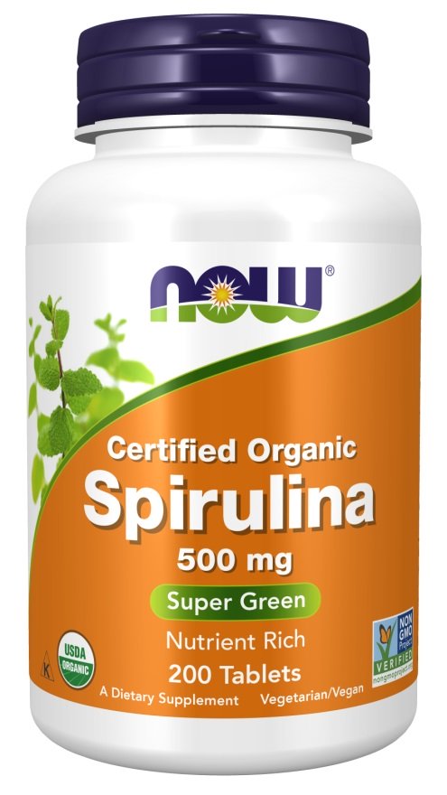 NOW Foods Spirulina, 500mg - 200 tablečių, organinis maisto papildas