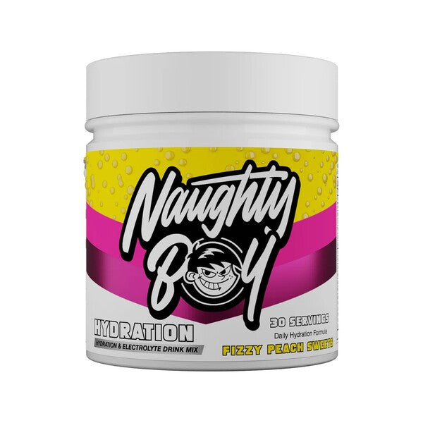 Naughty Boy Hydration, Fizzy Peach Sweets - 255 gramų, elektrolitai, veganiški papildai