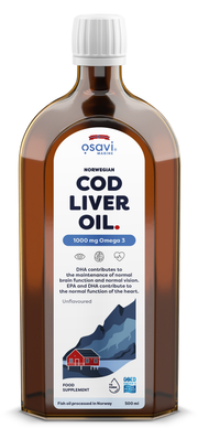 Osavi Norvegijos menkių kepenų aliejus, 1000mg Omega 3, be skonio, 500 ml