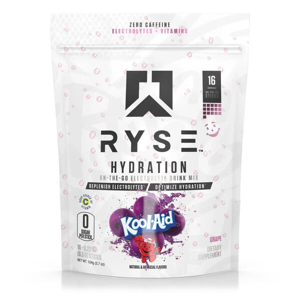 RYSE Hydration Sticks, Kool-Aid Grape - 16 x 6.5g maisto papildas, elektrolitai, hidratacija, e-komercijos kategorijai
