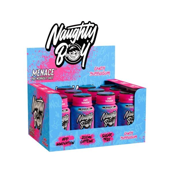 Naughty Boy Menace Pre-Workout Shot, Candy Bubblegum, energijos papildas