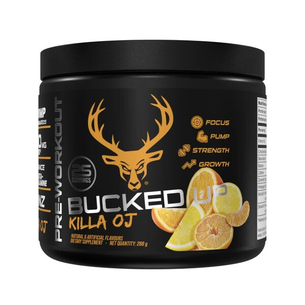 Bucked Up pre-workout, Killa OJ, sporto papildas, apelsinų skonio, 288 g
