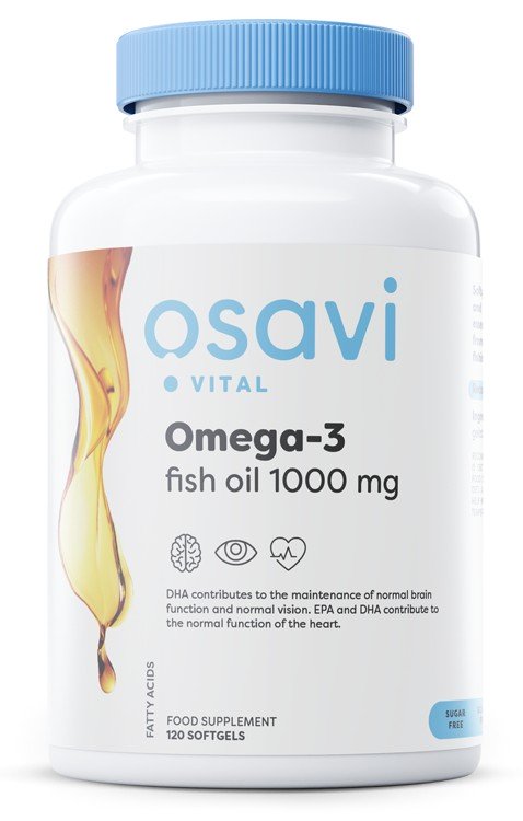 Osavi Omega-3 žuvų aliejus, 1000 mg, citrinos skonio, maisto papildas, 120 kapsulių