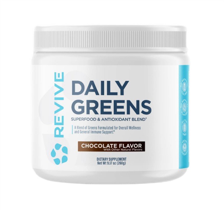 Revive Daily Greens -jauhe, suklaa (EAN 850030689122) - 260 grammaa