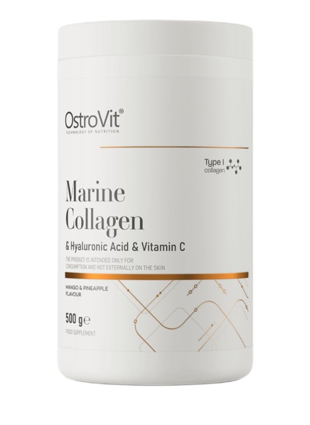 OstroVit jūros kolageno ir hialurono rūgšties, vitamino C maisto papildas, mango ir ananasas, 500 g