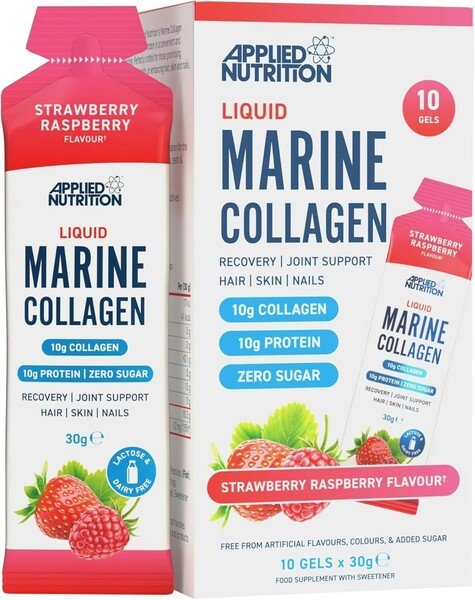 Applied Nutrition skystas marine kolagenas, braškių aviečių skonis, 10 g želė