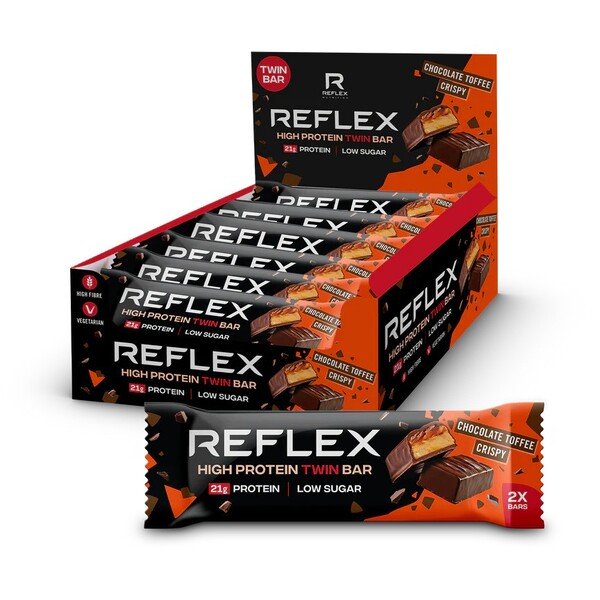 Reflex High Protein Twin Bar, Šokolado Toffee traškučiai, 12 vnt