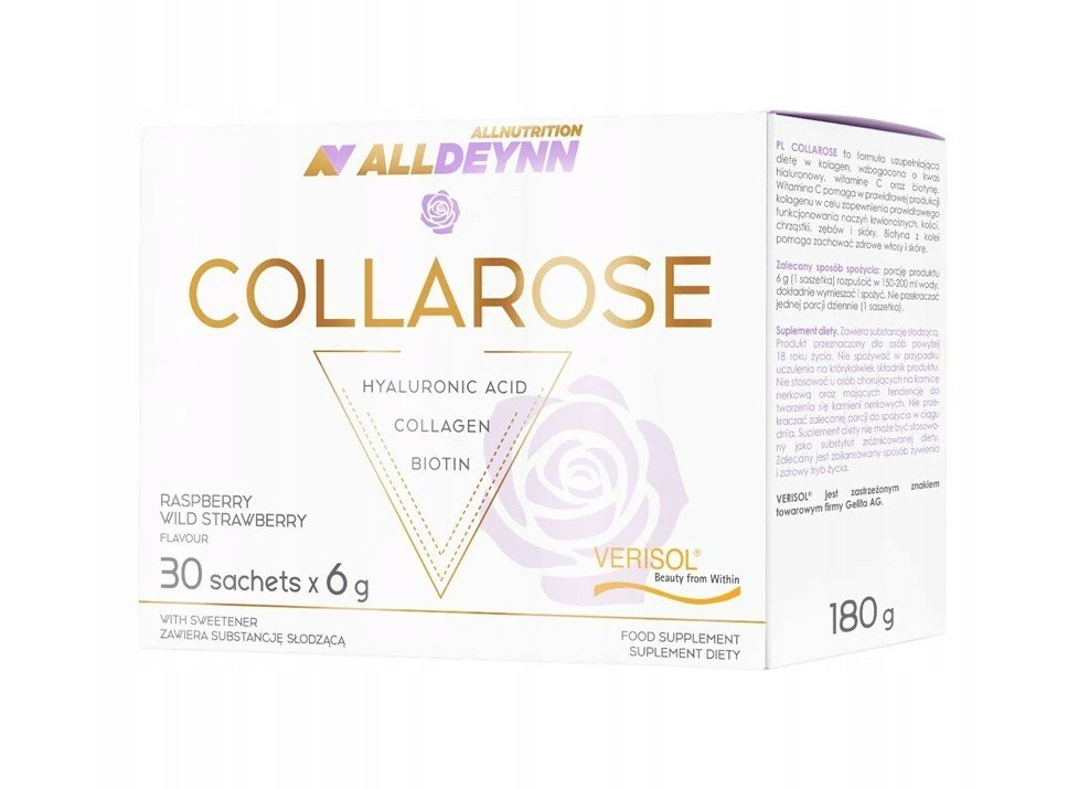 Allnutrition AllDeynn Collarose, aviečių ir laukinių braškių skonio, 30 pakelių